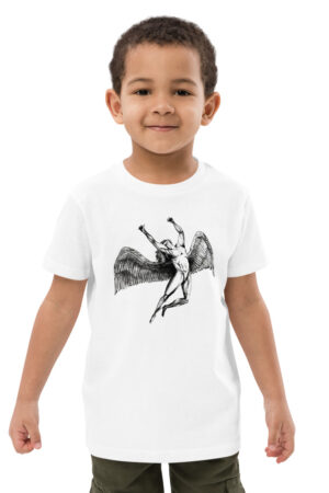 T-shirt infantil com estampado Led Zeppelin Angel em algodão, disponível em tamanhos para crianças de 1 a 6 anos.